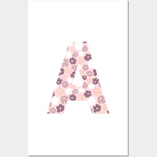 Letter A Purple Pink Flowers Background Design Posters and Art